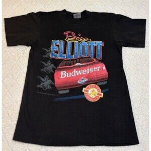Vintage 90s NASCAR Bill Elliott Budweiser USA Made Single Stitch Tee Size M